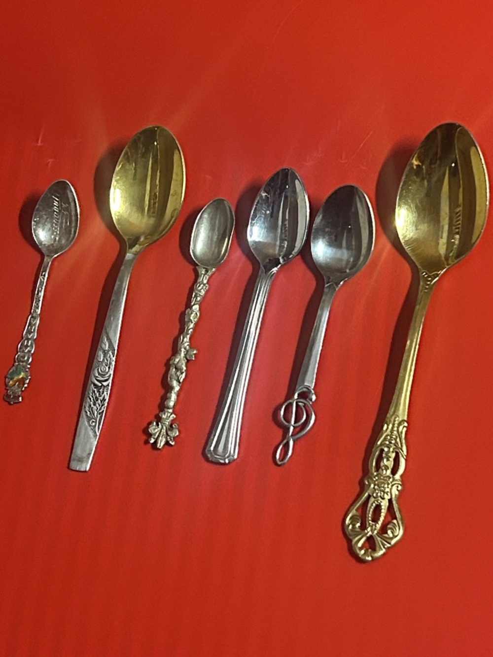 6 spoons Assorted Decorative Gold and Silver Collectible Spoons - Set